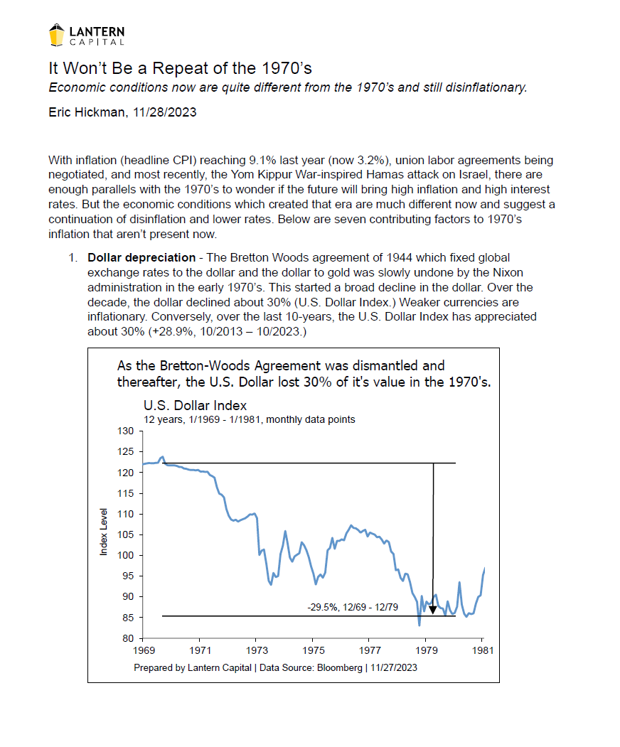 Special Report: It Won’t Be A Repeat of the 1970’s